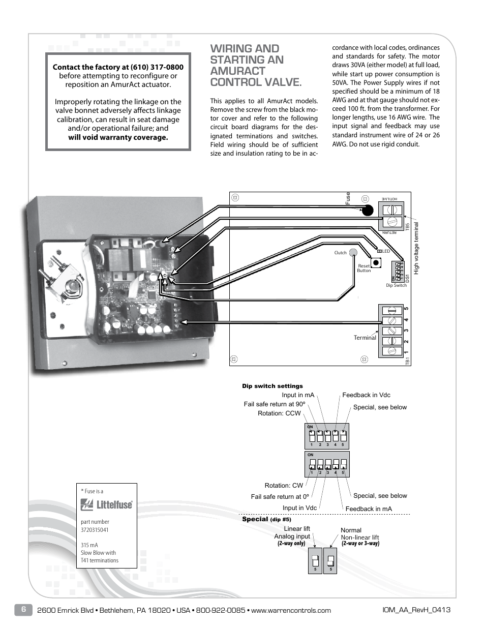 Wiring and starting an amuract control valve | Warren Controls AmurAct Actuator Linkage and Motor User Manual | Page 6 / 28