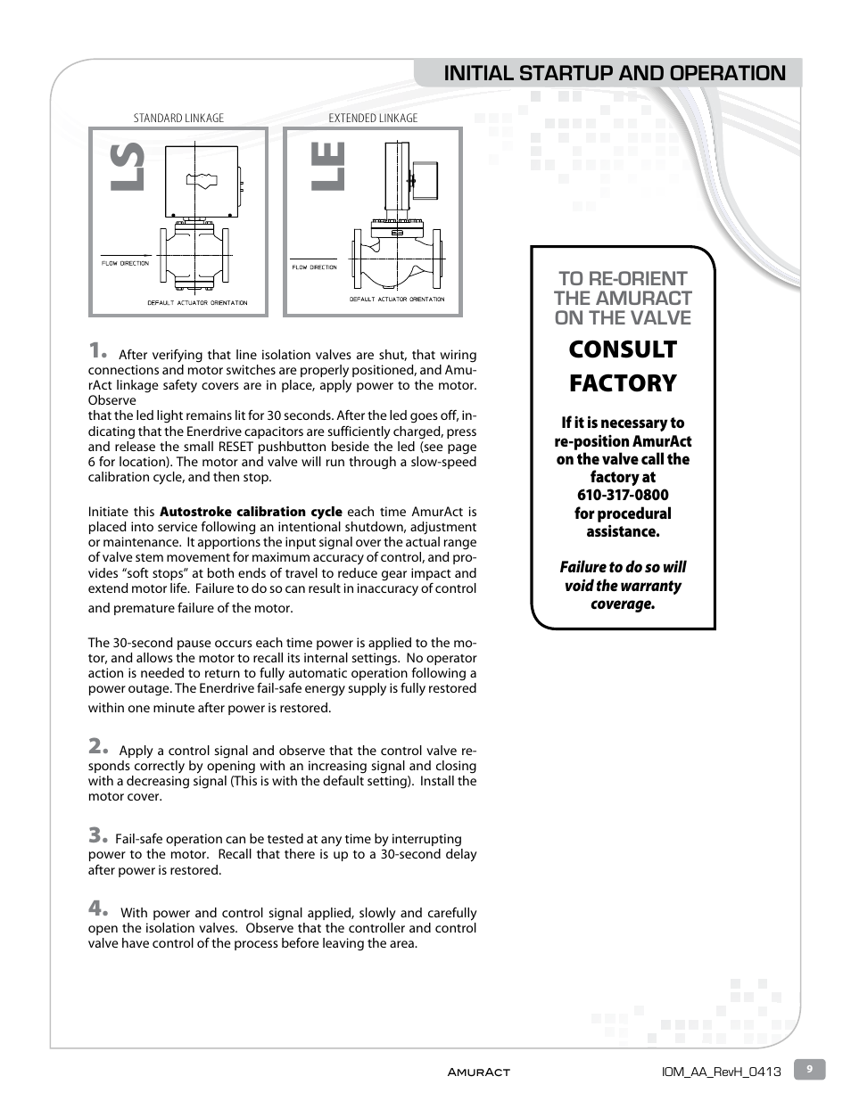 Ls le, Consult factory, Initial startup and operation | Warren Controls AmurAct Actuator Linkage and Motor User Manual | Page 9 / 28