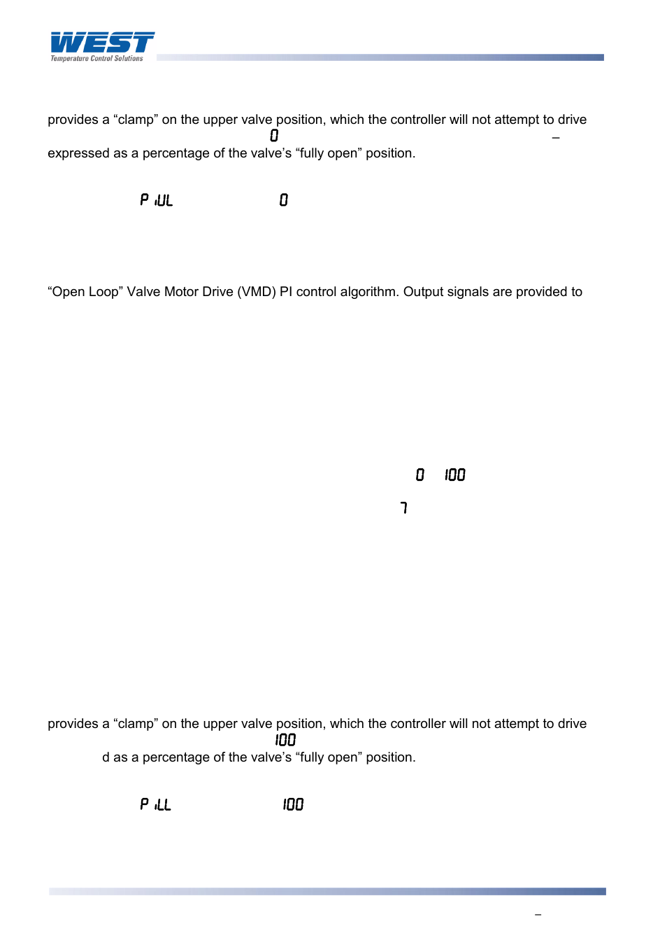 Valve close limit, Type: vmd controller parameter, Valve motor drive control | Type: vmd controller definition, Valve position or flow indication, Valve open limit, Valve position indication, Valve position value, Valve motor drive controller | West Control Solutions 8700+ User Manual | Page 163 / 177