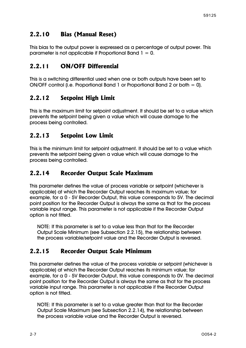 Bias (manual reset), On/off differential, Setpoint high limit | Setpoint low limit, Recorder output scale maximum, Recorder output scale minimum | West Control Solutions N8100 User Manual | Page 18 / 79
