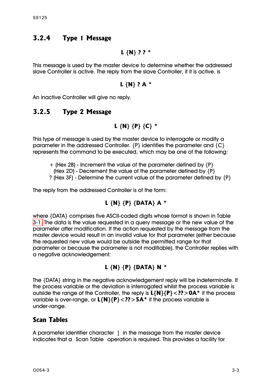 Type 1 message, Type 2 message, Scan tables | West Control Solutions N8100 User Manual | Page 29 / 79