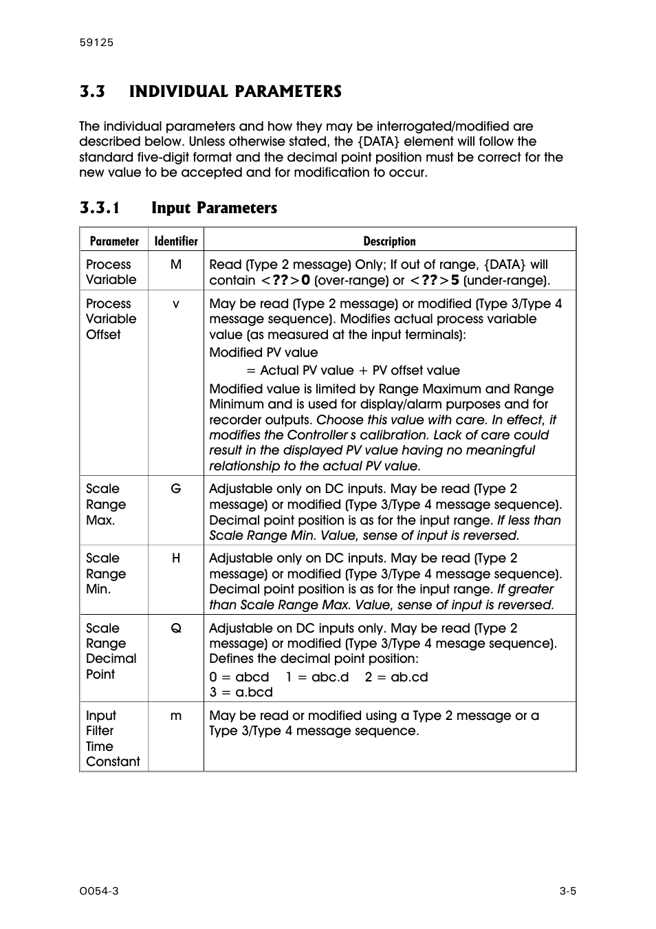 Individual parameters, Input parameters, Process variable | Process variable offset, Scale range maximum, Scale range minimum, Input filter time constant | West Control Solutions N8100 User Manual | Page 31 / 79