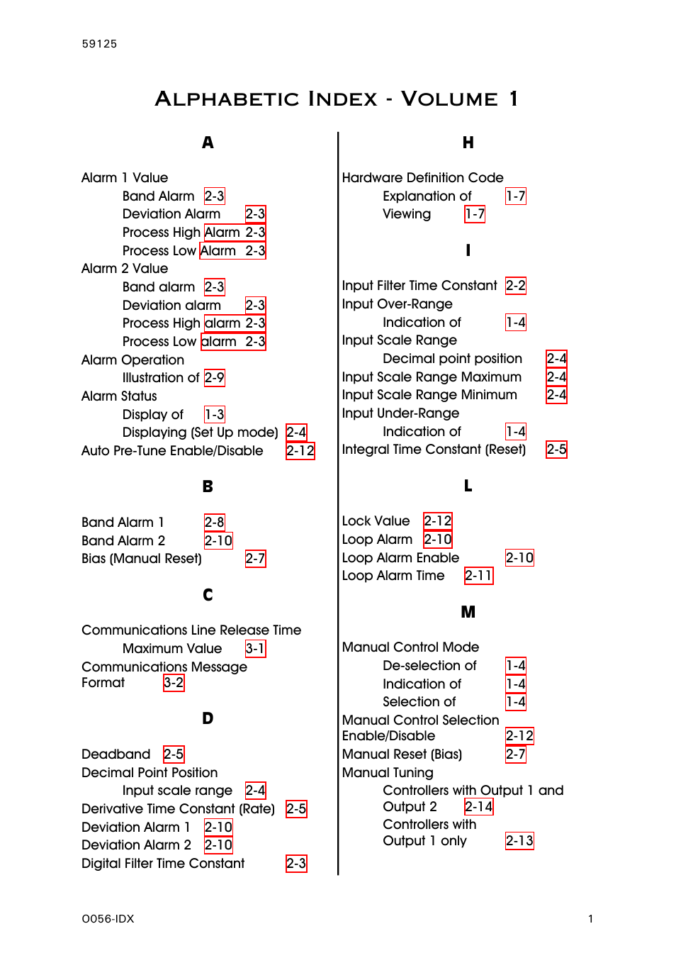 Alphabetic index - volume 1 | West Control Solutions N8100 User Manual | Page 37 / 79