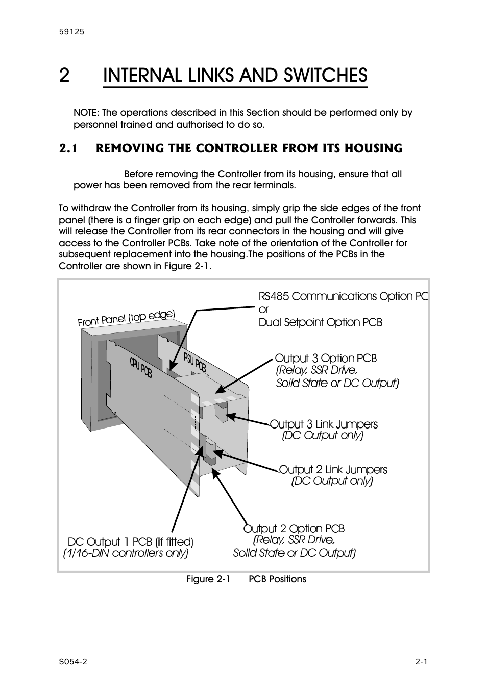 Internal links and switches, Removing the controller from its housing, 2internal links and switches | West Control Solutions N8100 User Manual | Page 49 / 79