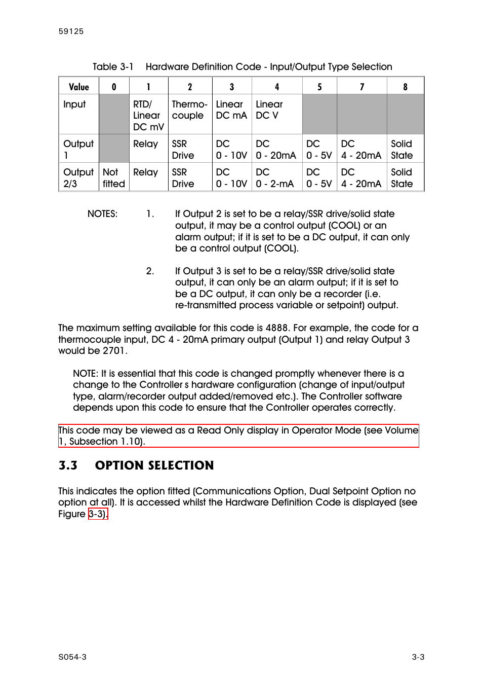 Option selection | West Control Solutions N8100 User Manual | Page 59 / 79