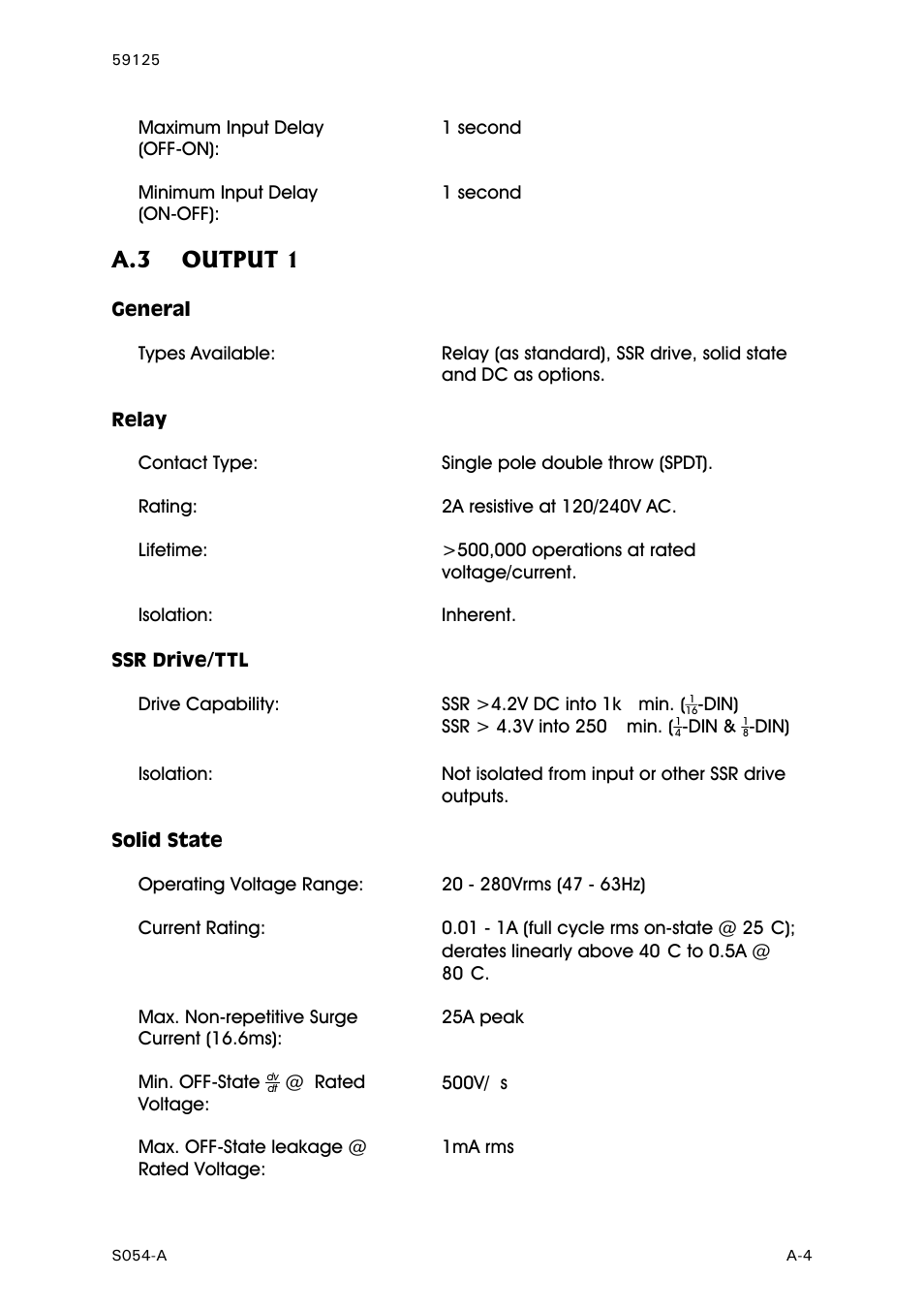 Output 1, General, Relay | Ssr drive/ttl, Solid state, A.3 output 1 | West Control Solutions N8100 User Manual | Page 69 / 79