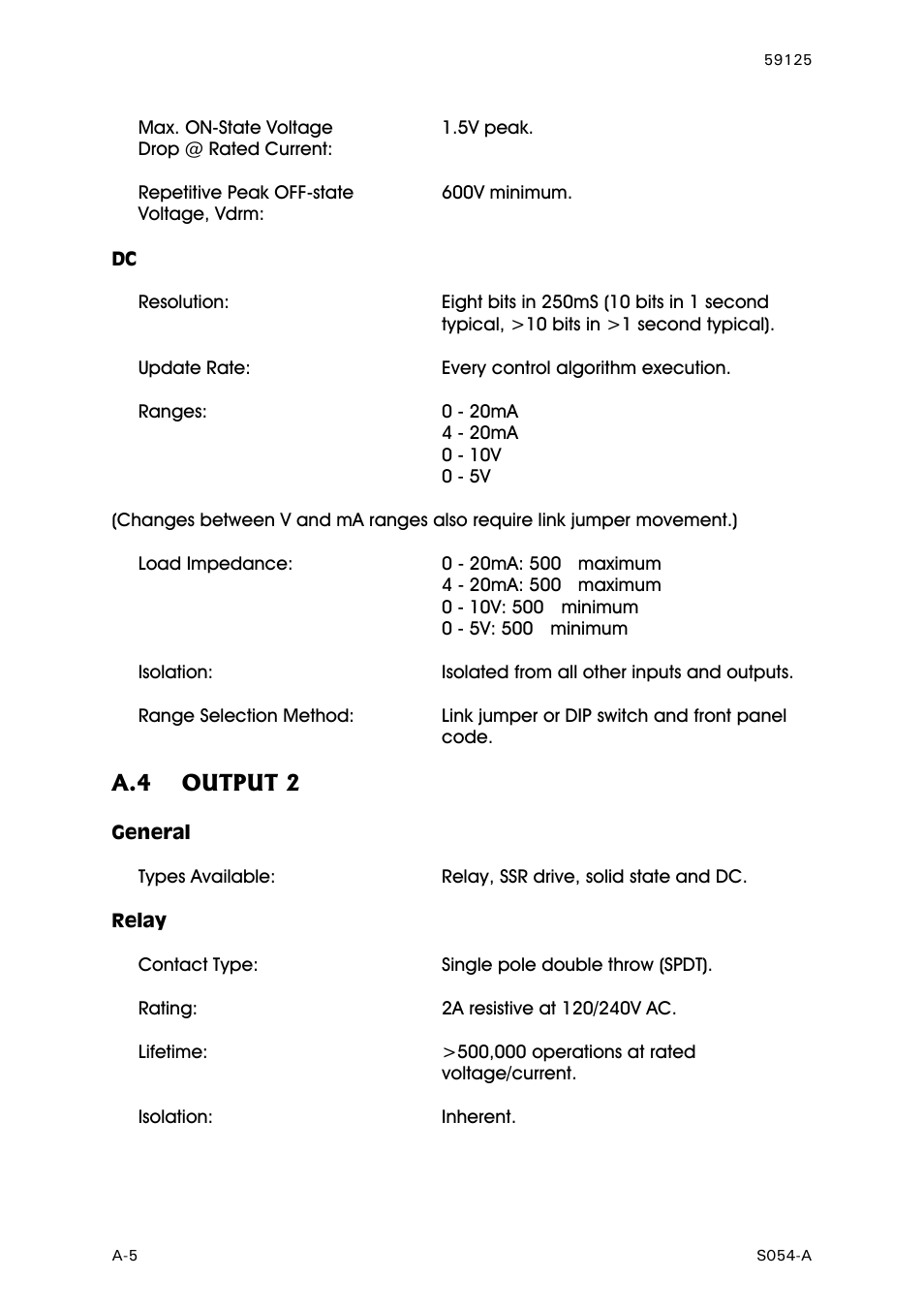 Output 2, General, Relay | See appendix a | West Control Solutions N8100 User Manual | Page 70 / 79