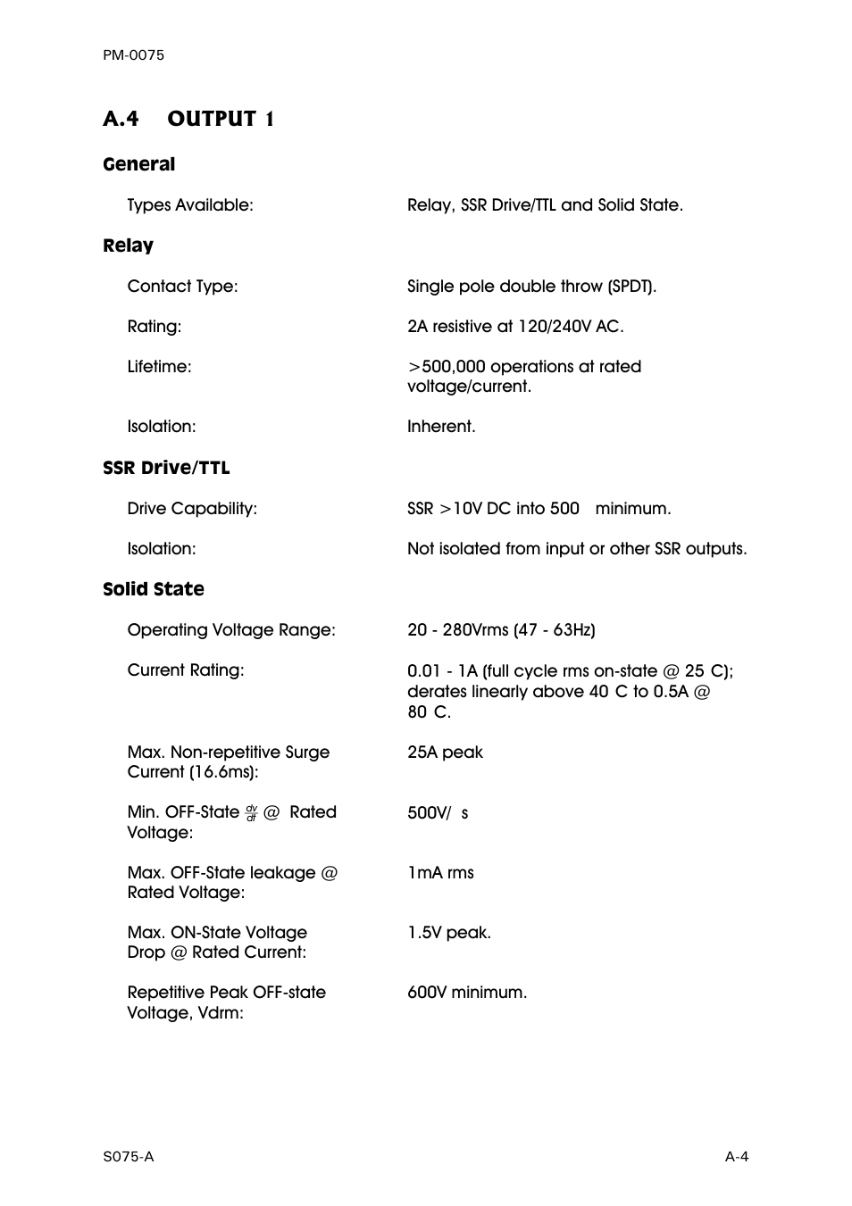 Output 1, General, Relay | Ssr drive/ttl, Solid state | West Control Solutions N6600 User Manual | Page 103 / 114