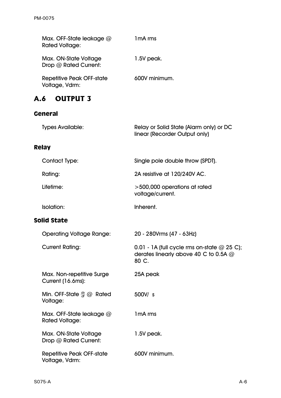 Output 3, General, Relay | Solid state | West Control Solutions N6600 User Manual | Page 105 / 114