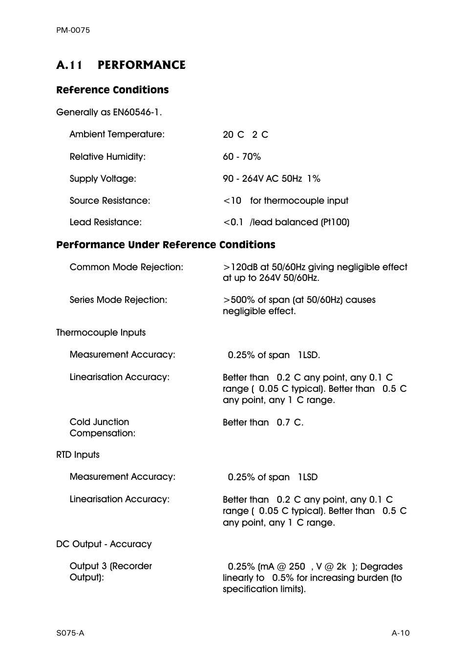 Performance, Reference conditions, Performance under reference conditions | A-10 | West Control Solutions N6600 User Manual | Page 109 / 114