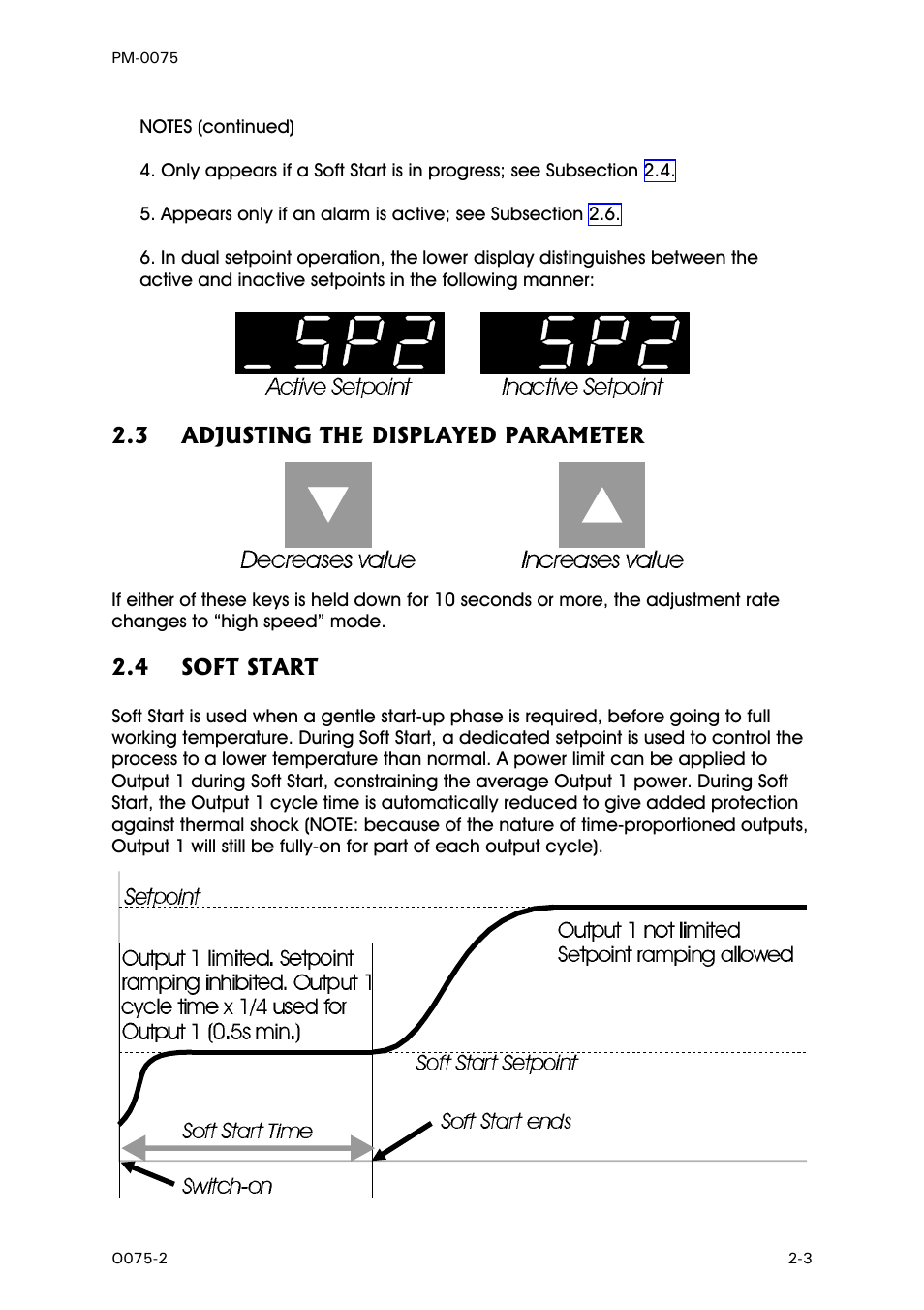 Adjusting the displayed parameter, Soft start | West Control Solutions N6600 User Manual | Page 11 / 114
