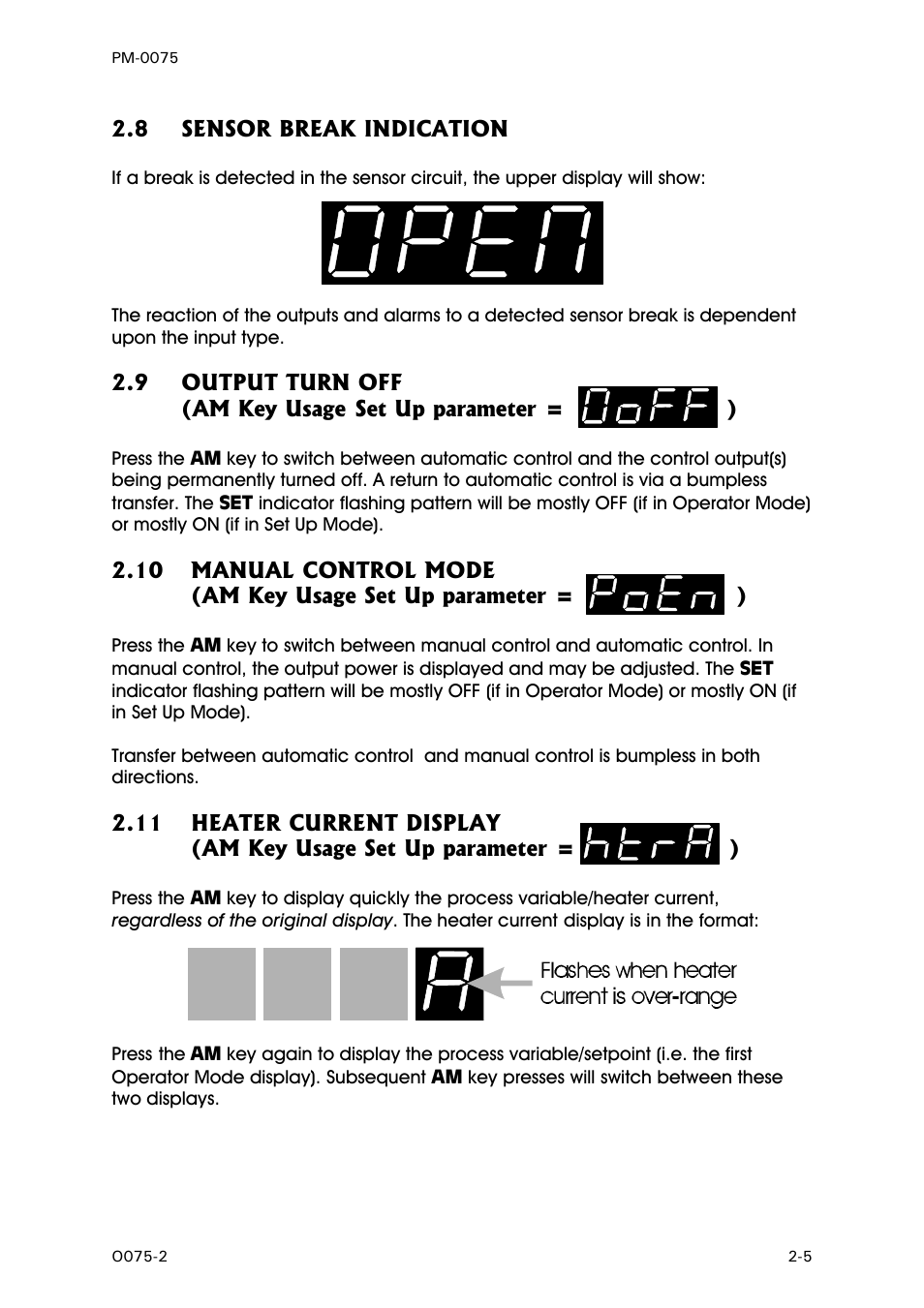Sensor break indication, Output turn off, Manual control mode | Heater current display | West Control Solutions N6600 User Manual | Page 13 / 114