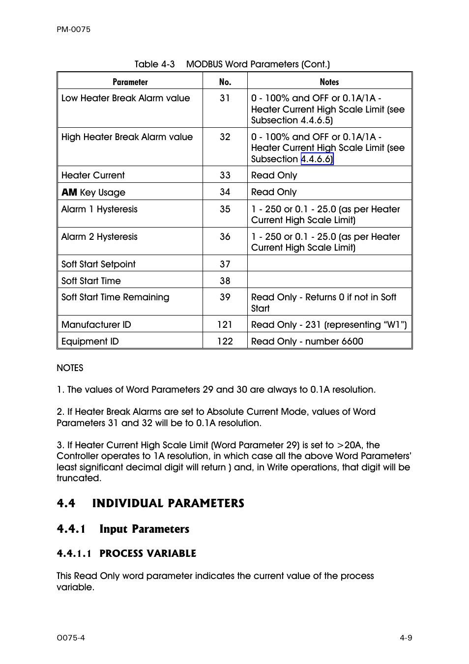 Individual parameters, Input parameters, Process variable - word parameter 1 | West Control Solutions N6600 User Manual | Page 45 / 114