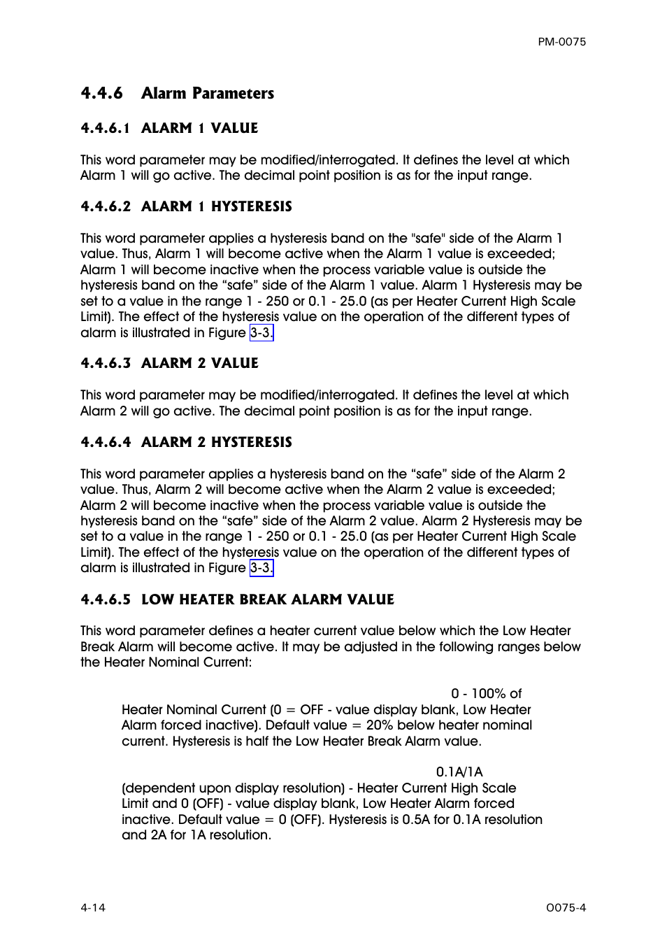 Alarm parameters, Alarm 1 value - word parameter 13, Alarm 1 hysteresis - word parameter 35 | Alarm 2 value - word parameter 14, Alarm 2 hysteresis - word parameter 36, Low heater break alarm value - word parameter 31 | West Control Solutions N6600 User Manual | Page 50 / 114