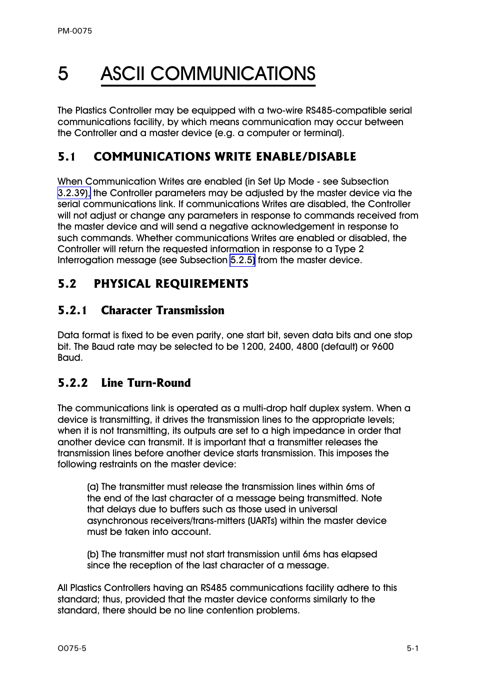 Ascii communications, Communications write enable/disable, Physical requirements | Character transmission, Line turn-round, 5ascii communications | West Control Solutions N6600 User Manual | Page 53 / 114