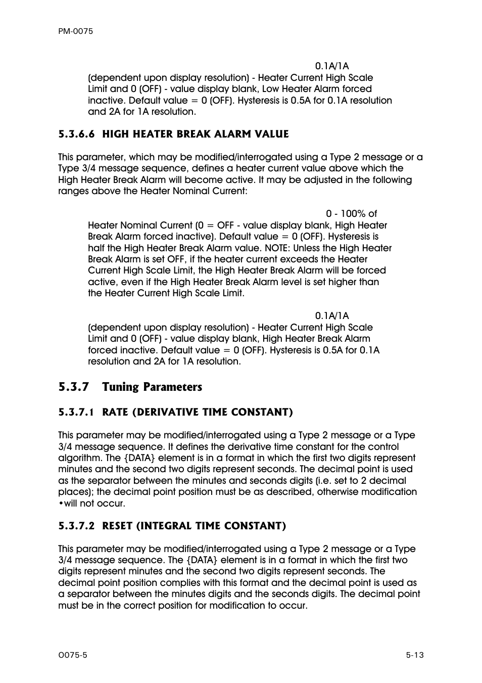 High heater break alarm value, Tuning parameters, Rate (derivative time constant) | Reset (integral time constant) | West Control Solutions N6600 User Manual | Page 65 / 114