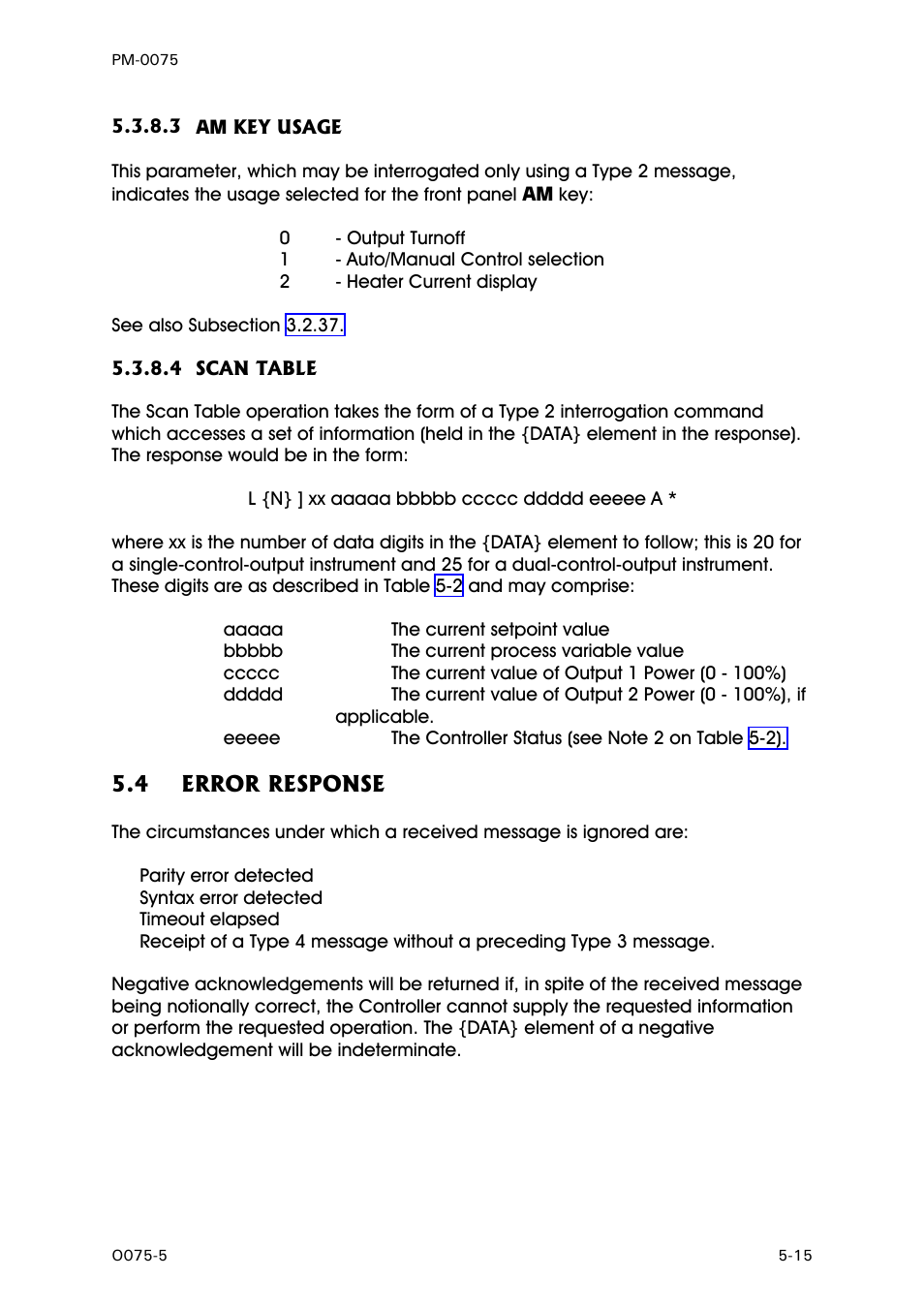 Am key usage, Scan table, Error response | West Control Solutions N6600 User Manual | Page 67 / 114