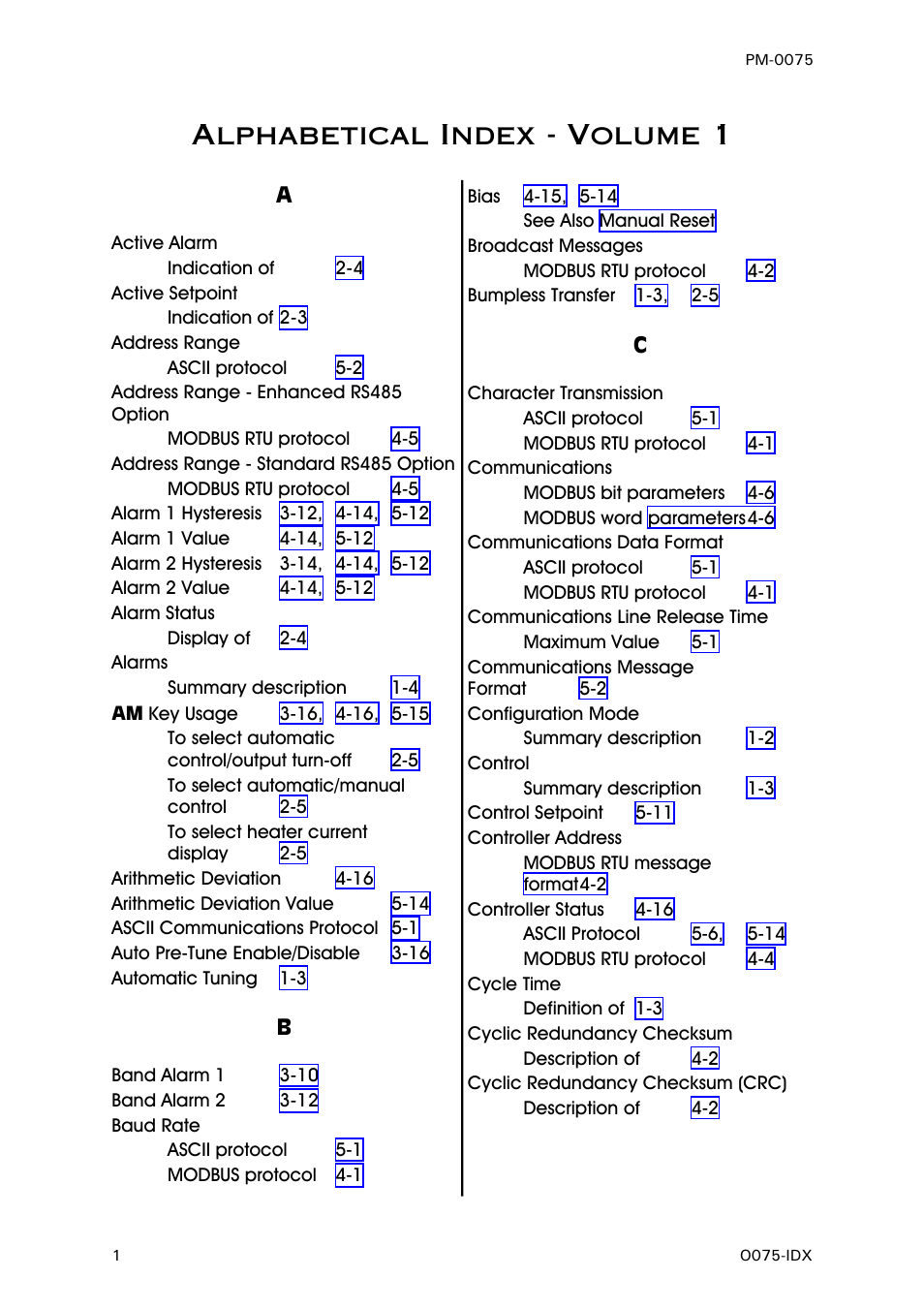 Alphabetical index - volume 1 | West Control Solutions N6600 User Manual | Page 68 / 114