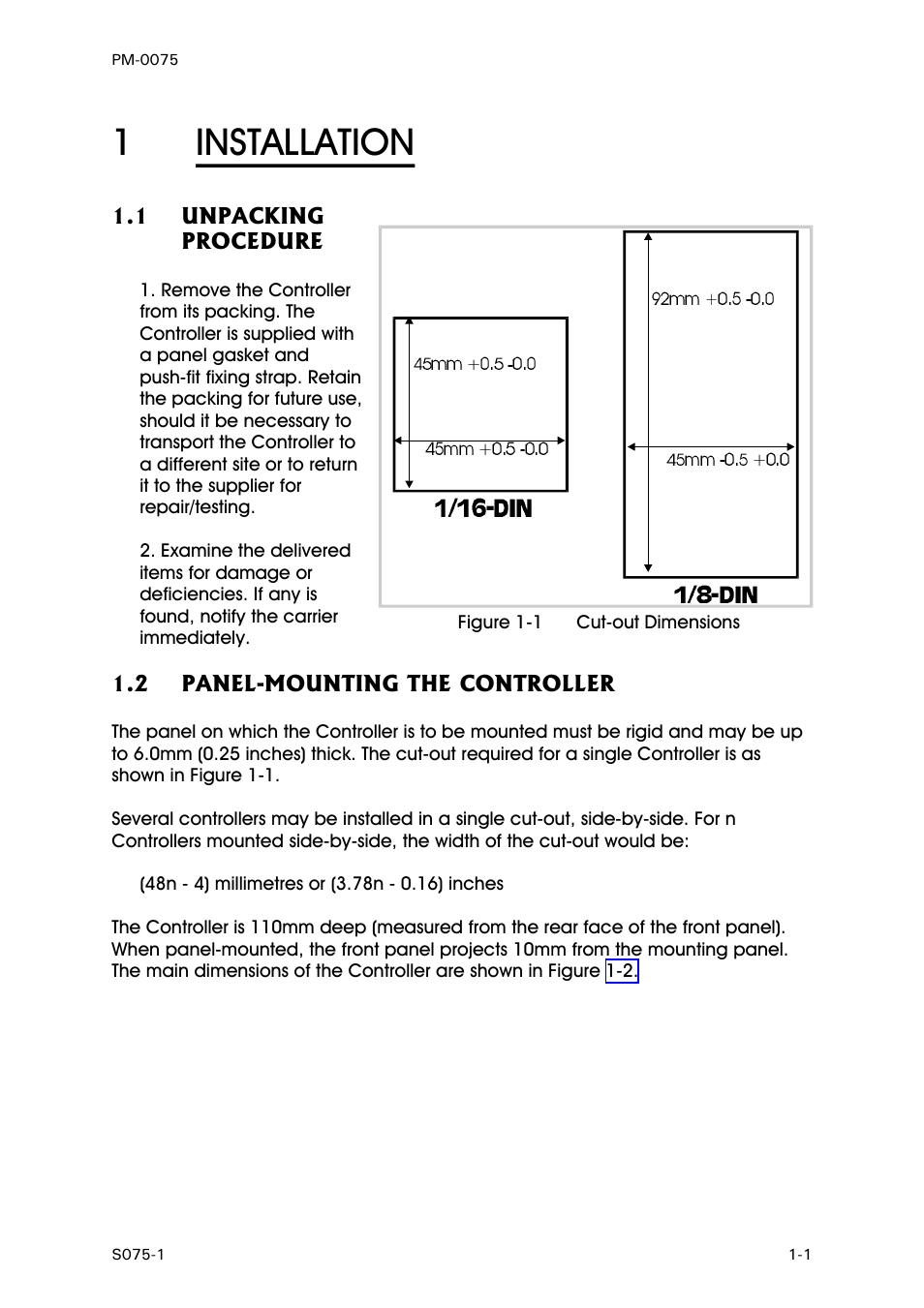 Installation, Unpacking procedure, Panel-mounting the controller | 1installation | West Control Solutions N6600 User Manual | Page 75 / 114