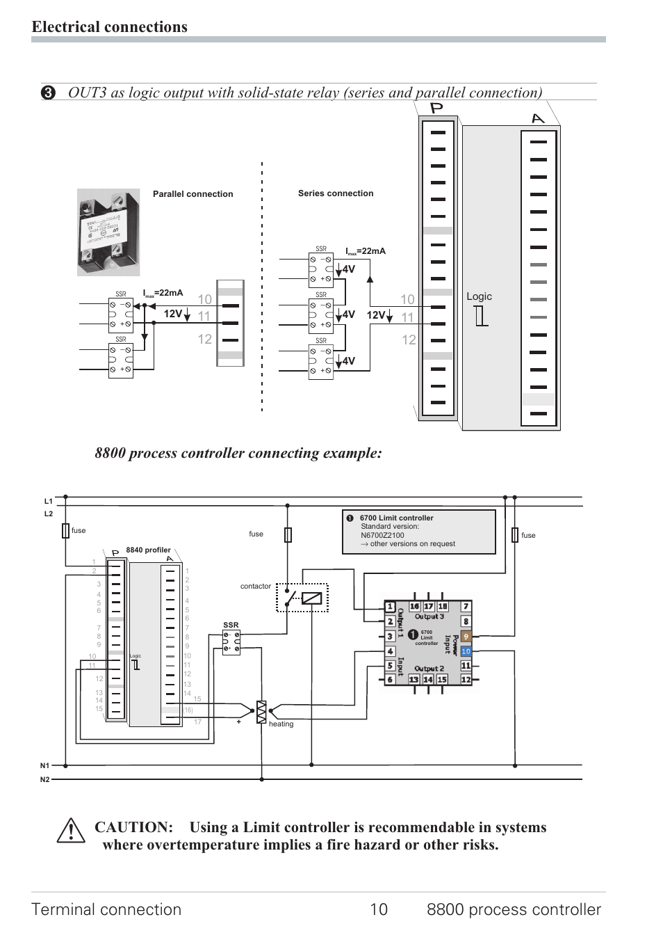 Out3 transmitter supply 10, Rs485 interface 10, 8800 process controller connecting example | West Control Solutions N8800 User Manual | Page 10 / 88