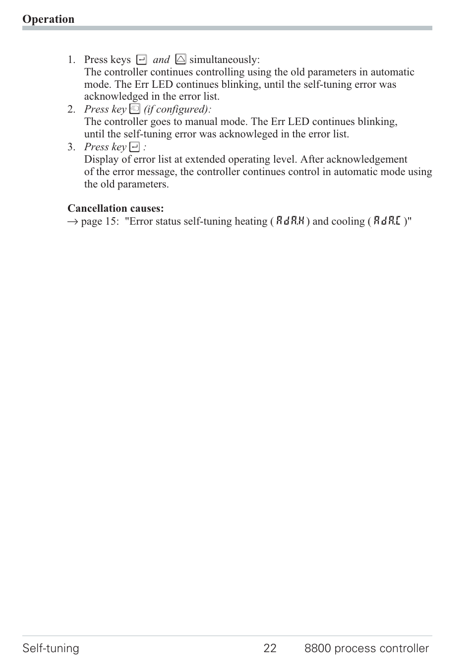 4 self-tuning start 22, 5 self-tuning cancellation 22 | West Control Solutions N8800 User Manual | Page 22 / 88