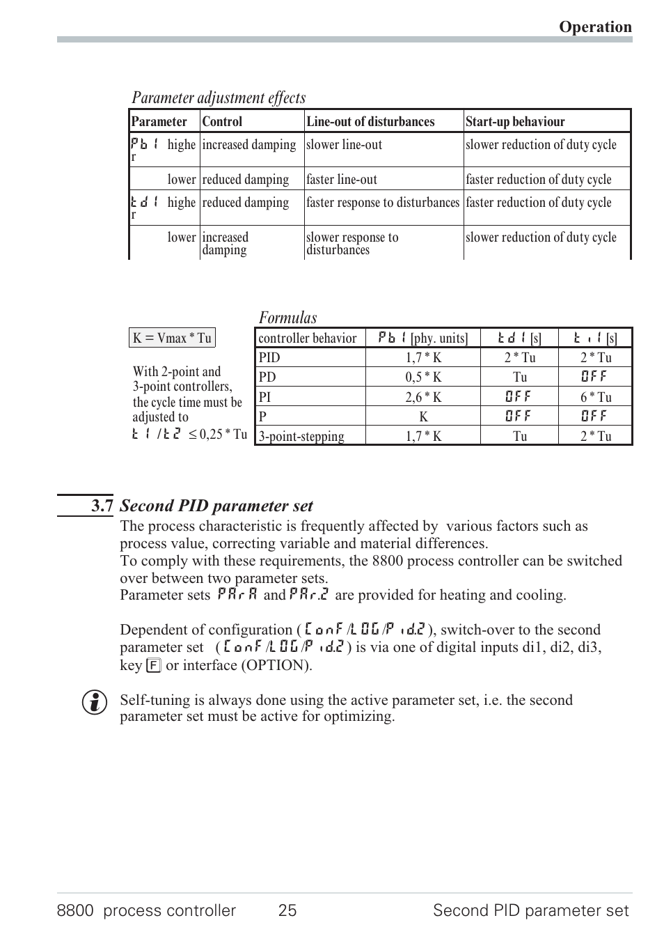 6 manual self-tuning 25, 7 second pid parameter set, Formulas | Parameter adjustment effects | West Control Solutions N8800 User Manual | Page 25 / 88