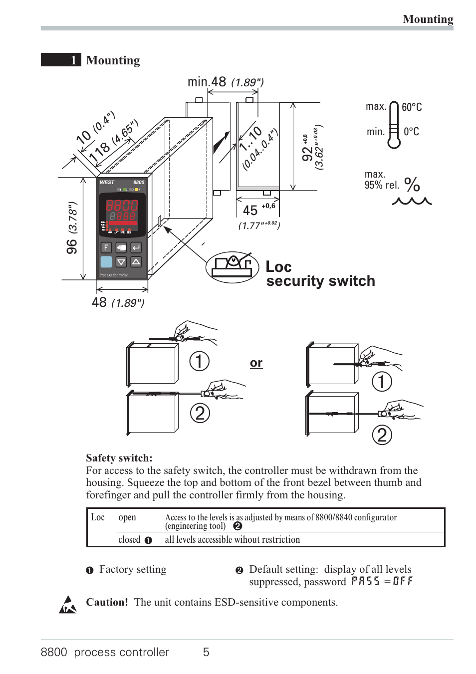 Ь * ь, Security switch, Min.48 | West Control Solutions N8800 User Manual | Page 5 / 88