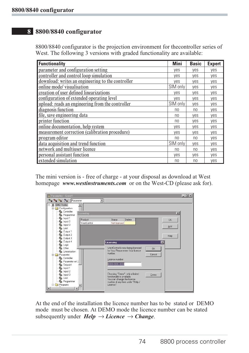 3 linearization 74, Linearisierung 74 | West Control Solutions N8800 User Manual | Page 74 / 88