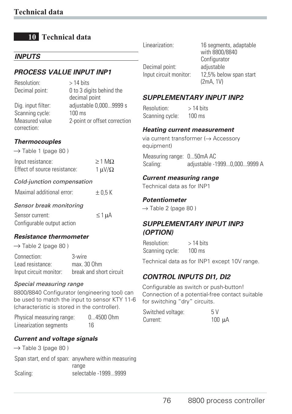 8 8800/8840 configurator 76, 10 technical data, Technical data | West Control Solutions N8800 User Manual | Page 76 / 88