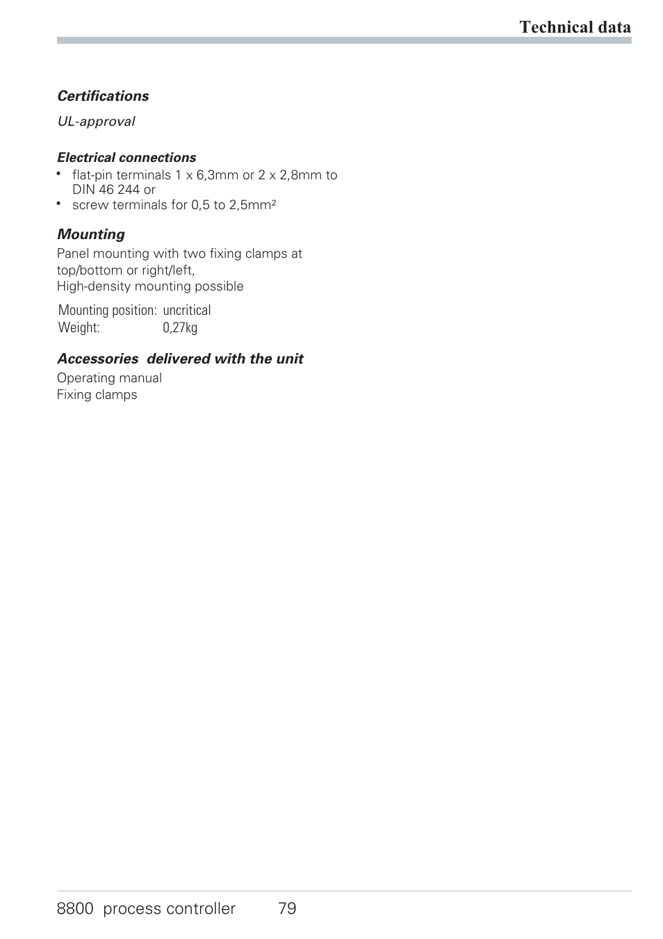 Technical data 79, Technical data | West Control Solutions N8800 User Manual | Page 79 / 88