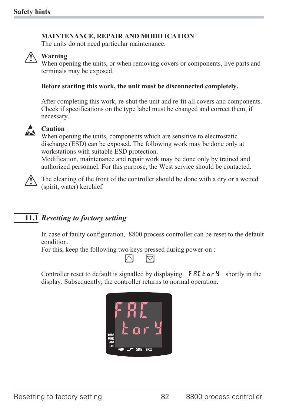1 resetting to factory setting 82, Certifications 82, Tory | West Control Solutions N8800 User Manual | Page 82 / 88