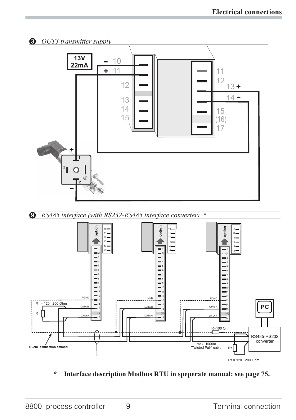 Di2/3, 2-wire transmitter supply 9, 3 out3 transmitter supply, 13v 22ma | West Control Solutions N8800 User Manual | Page 9 / 88