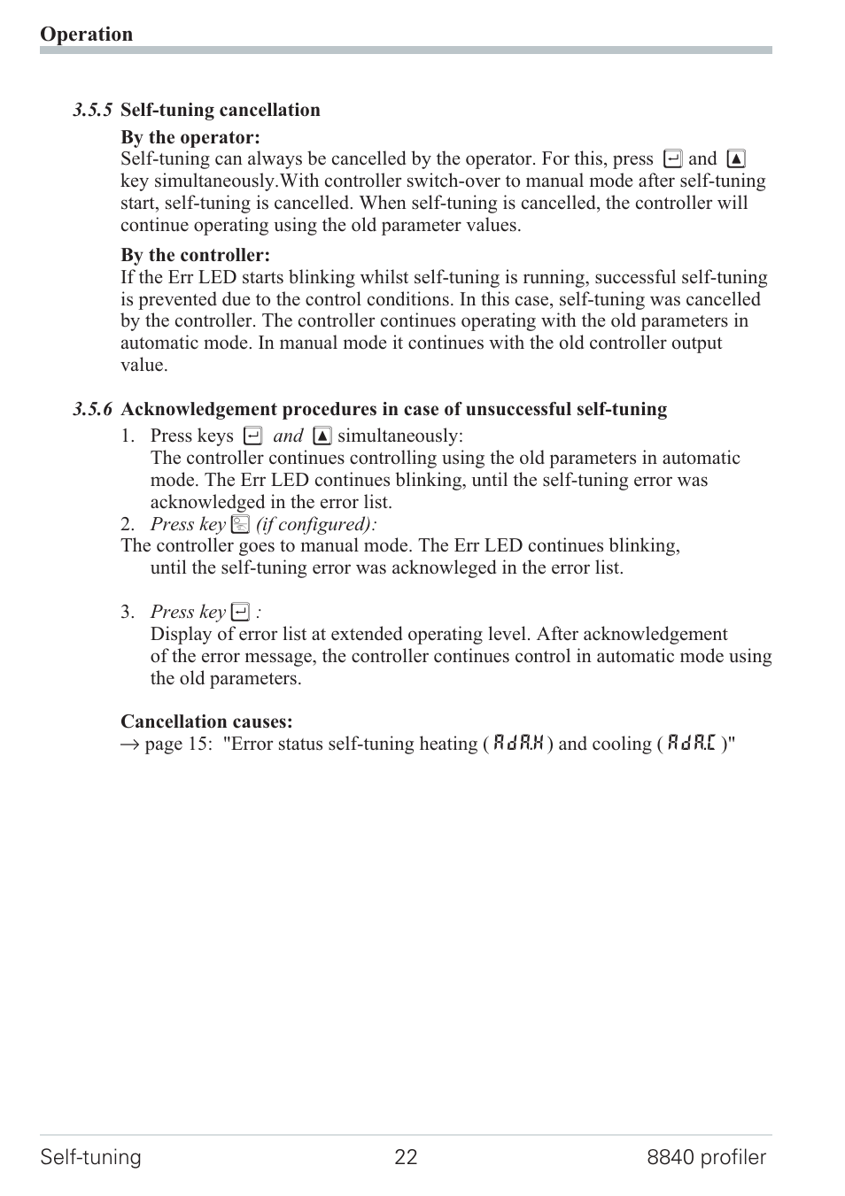 5 self-tuning cancellation 22, Cancelation 22, Cancelation causes 22 | West Control Solutions N8840 User Manual | Page 22 / 90