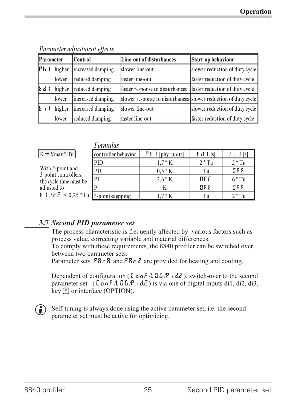 7 second pid parameter set 25, 7 second pid parameter set, Parameter adjustment effects | Formulas | West Control Solutions N8840 User Manual | Page 25 / 90