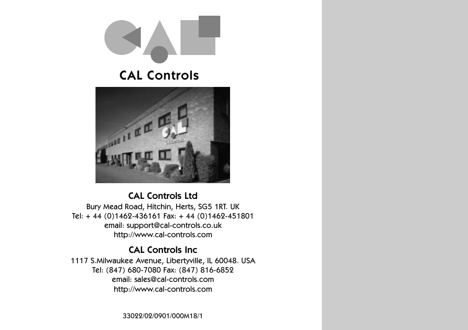 Cal controlscontact info, Cal controls | West Control Solutions 9500 User Manual | Page 24 / 24
