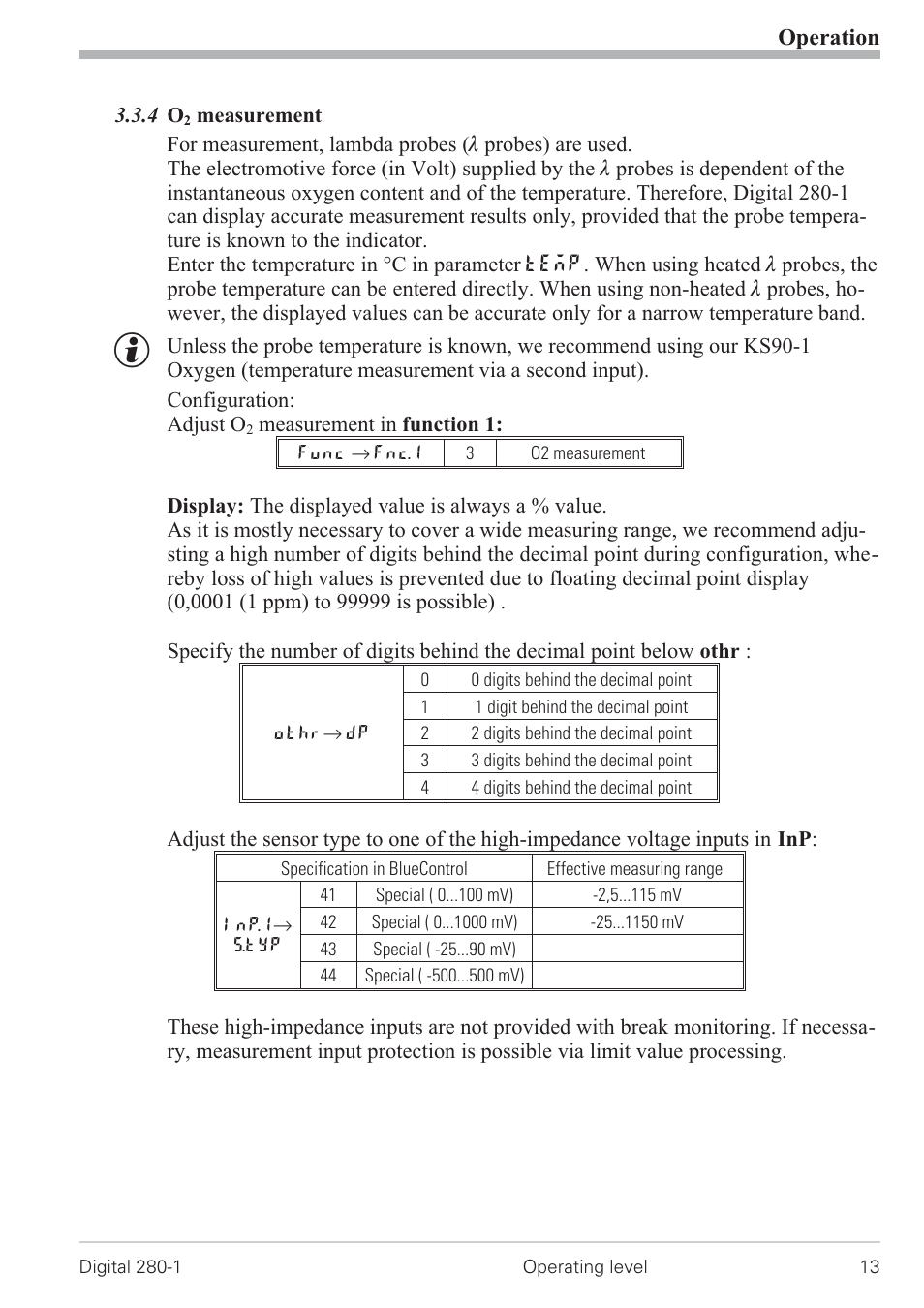 4 o2 measurement 13, Operation | West Control Solutions D280-1 User Manual | Page 13 / 49