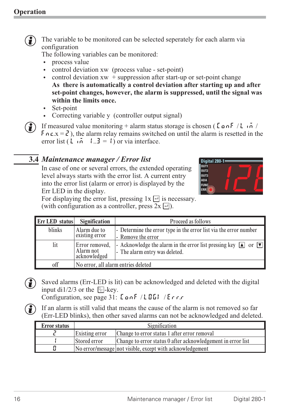 4 maintenance manager / error list 16, Maintenance manager 16, 4 maintenance manager / error list | West Control Solutions D280-1 User Manual | Page 16 / 49