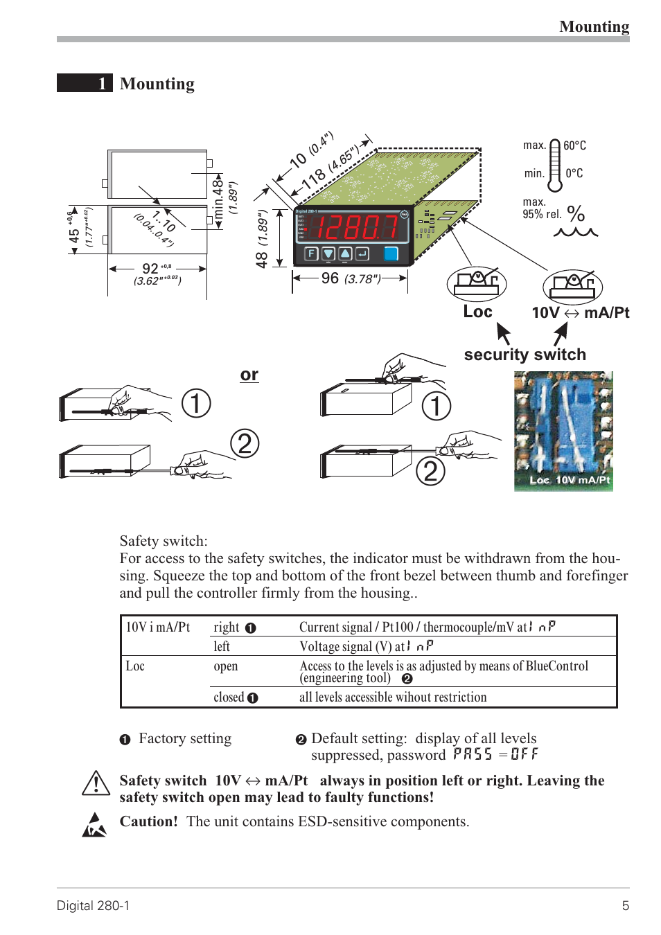 1 mounting 5, Mounting 5, Safety switch 5 | Ь * ь, 1mounting, Mounting, Security switch | West Control Solutions D280-1 User Manual | Page 5 / 49