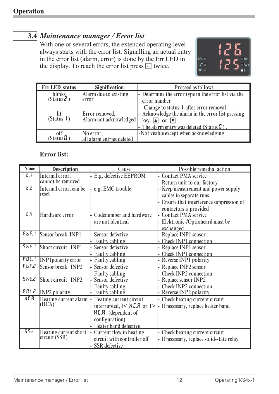 4 maintenance manager / error list 12, Error list 12, Maintenance manager 12 - 13 | 4 maintenance manager / error list, Operation | West Control Solutions KS 42-1 User Manual | Page 12 / 60