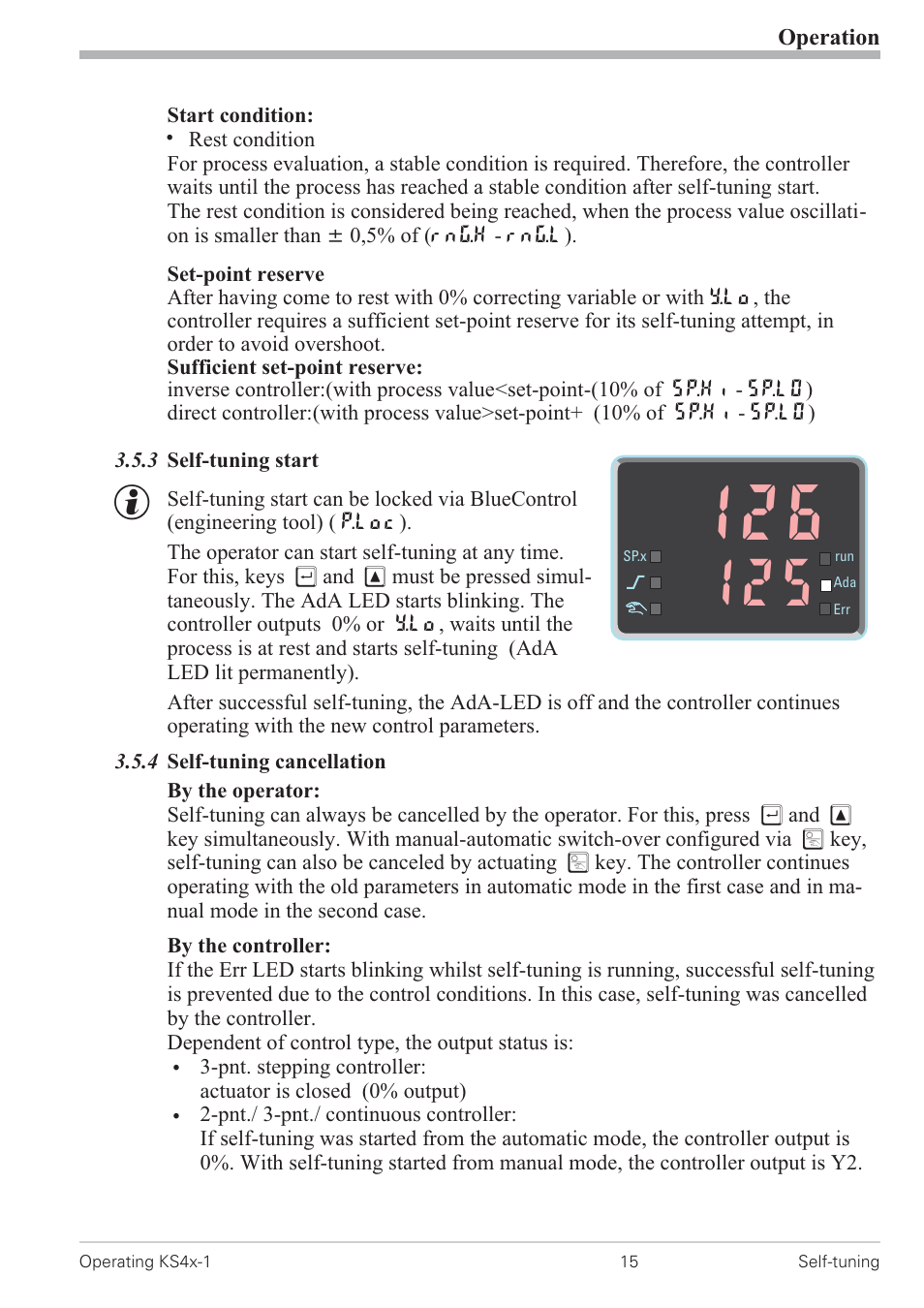 3 self-tuning start 15, 4 self-tuning cancellation 15, Cancelation 15 | Start 15 | West Control Solutions KS 42-1 User Manual | Page 15 / 60