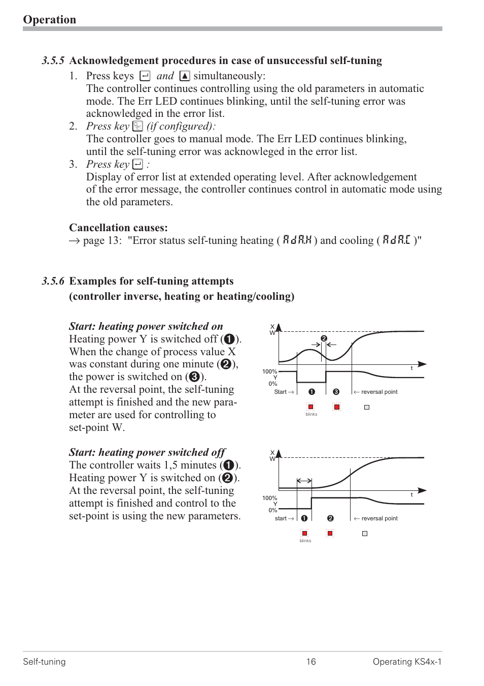 6 examples for self-tuning attempts 16, Cancelation causes 16, Operation | West Control Solutions KS 42-1 User Manual | Page 16 / 60
