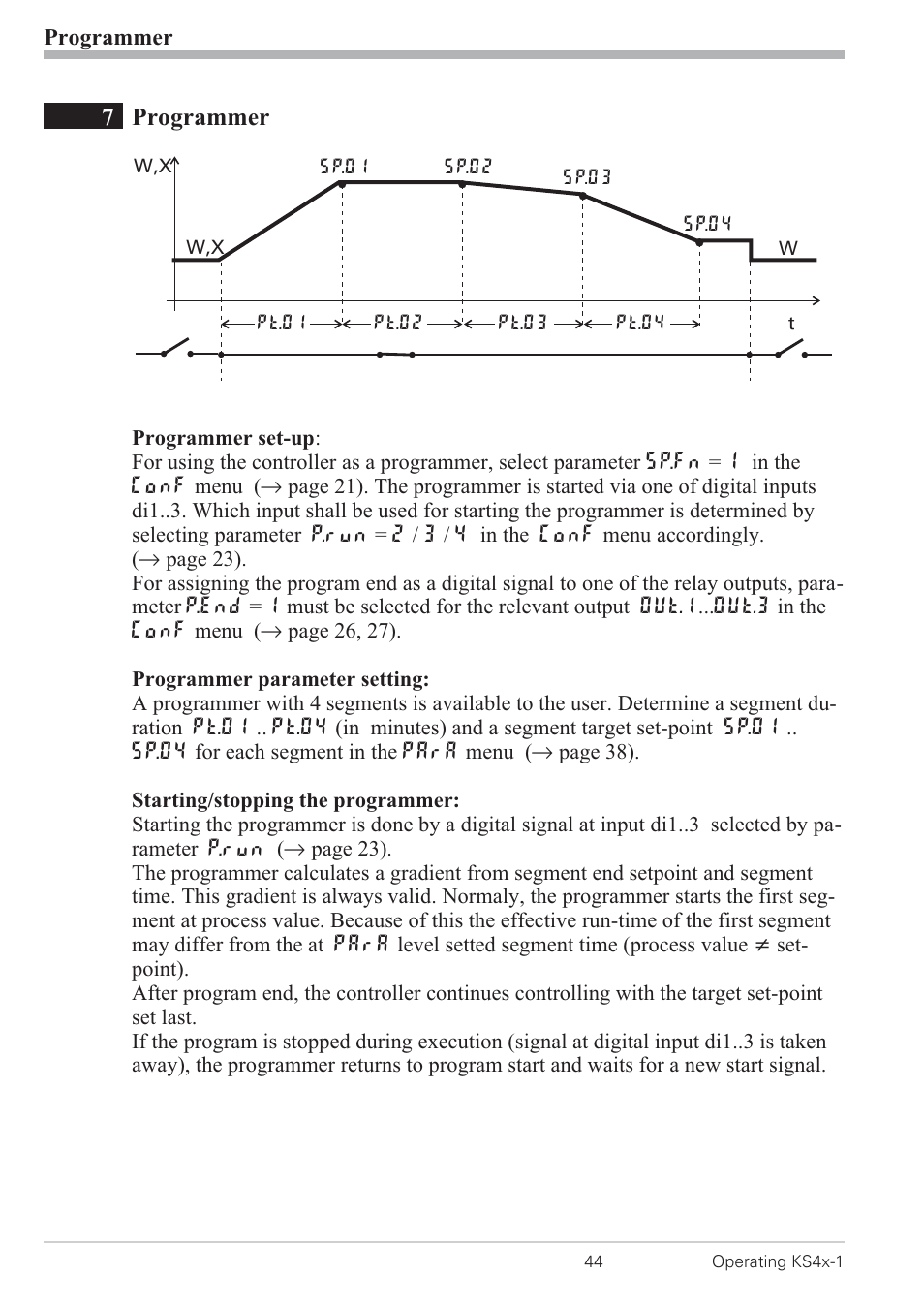7 programmer 44, Parameter setting 44, Set-up 44 | Starting/stopping 44, 7programmer | West Control Solutions KS 42-1 User Manual | Page 44 / 60