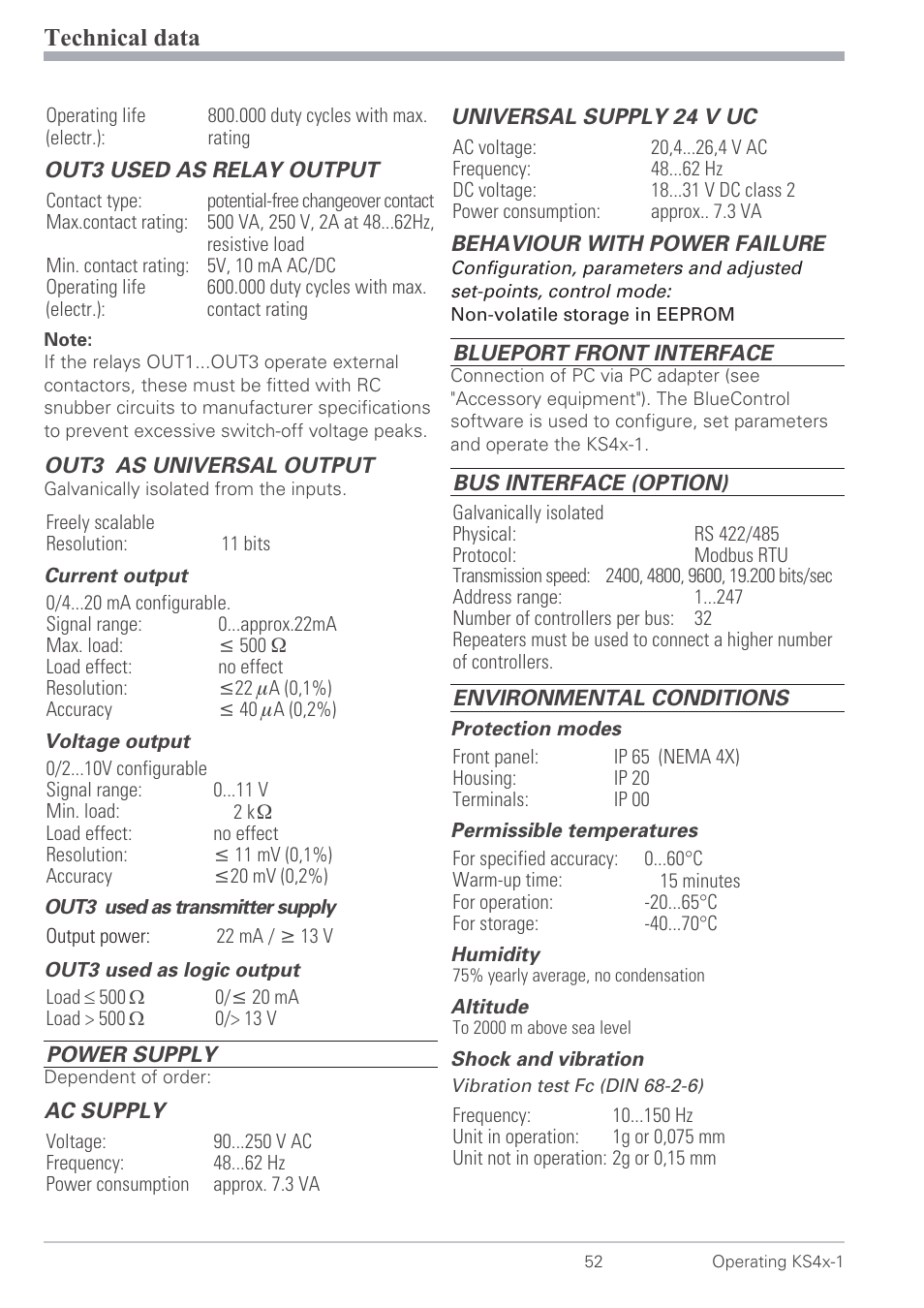 Technical data 52, Power supply 52, Technical data | West Control Solutions KS 42-1 User Manual | Page 52 / 60