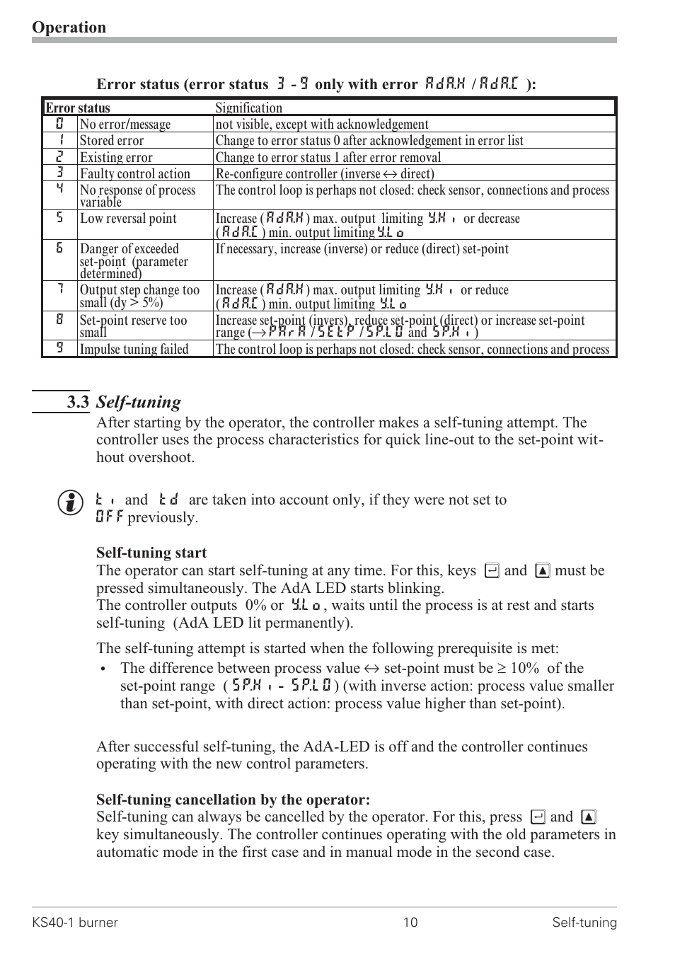 3 self-tuning 10, Cancelation 10 - 11, Start 10 | 3 self-tuning | West Control Solutions KS 40-1 Burner User Manual | Page 10 / 40