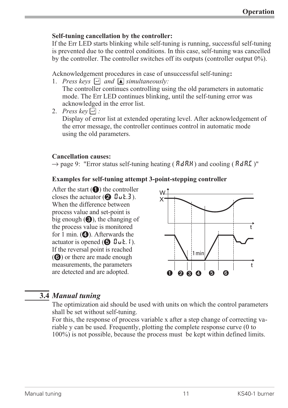 4 manual tuning 11, Manual tuning 11 - 12, Cancelation causes 11 | 4 manual tuning | West Control Solutions KS 40-1 Burner User Manual | Page 11 / 40