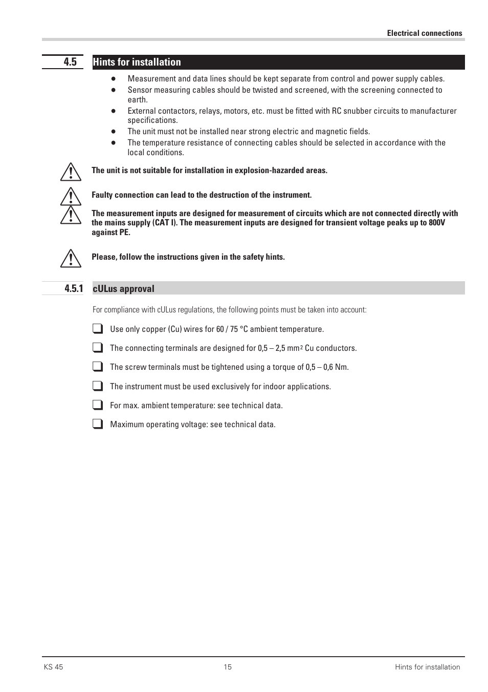 5 hints for installation 15, 1 culus approval 15, Installation hints 15 | West Control Solutions KS 45 User Manual | Page 15 / 76