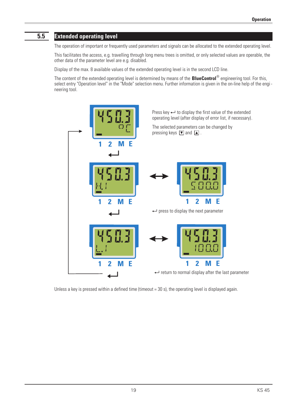 5 extended operating level 19, Ыc дььь, H.i дььь | 0 дььь, L.i дььь | West Control Solutions KS 45 User Manual | Page 19 / 76