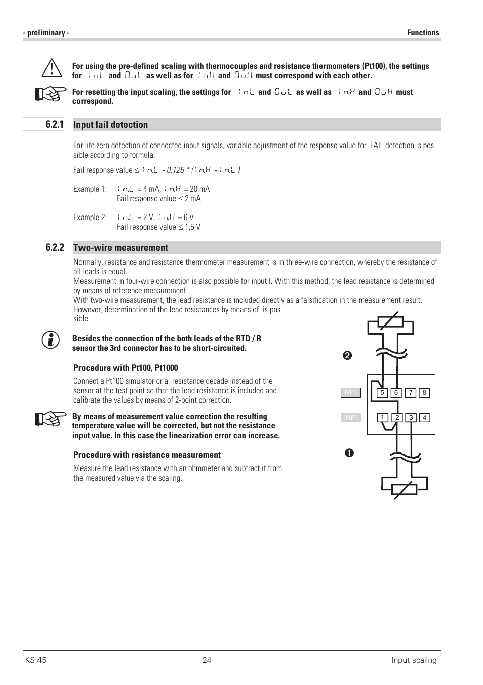 1 input fail detection 24, 2 two-wire measurement 24 | West Control Solutions KS 45 User Manual | Page 24 / 76