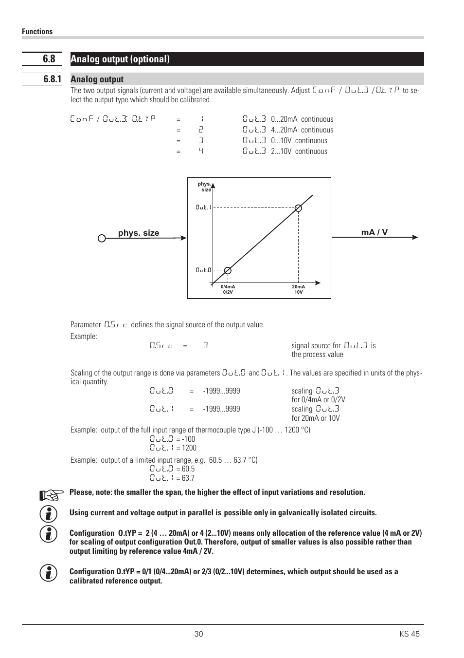 8 analog output (optional) 30, 1 analog output 30, Analog output 30 - 31 | West Control Solutions KS 45 User Manual | Page 30 / 76