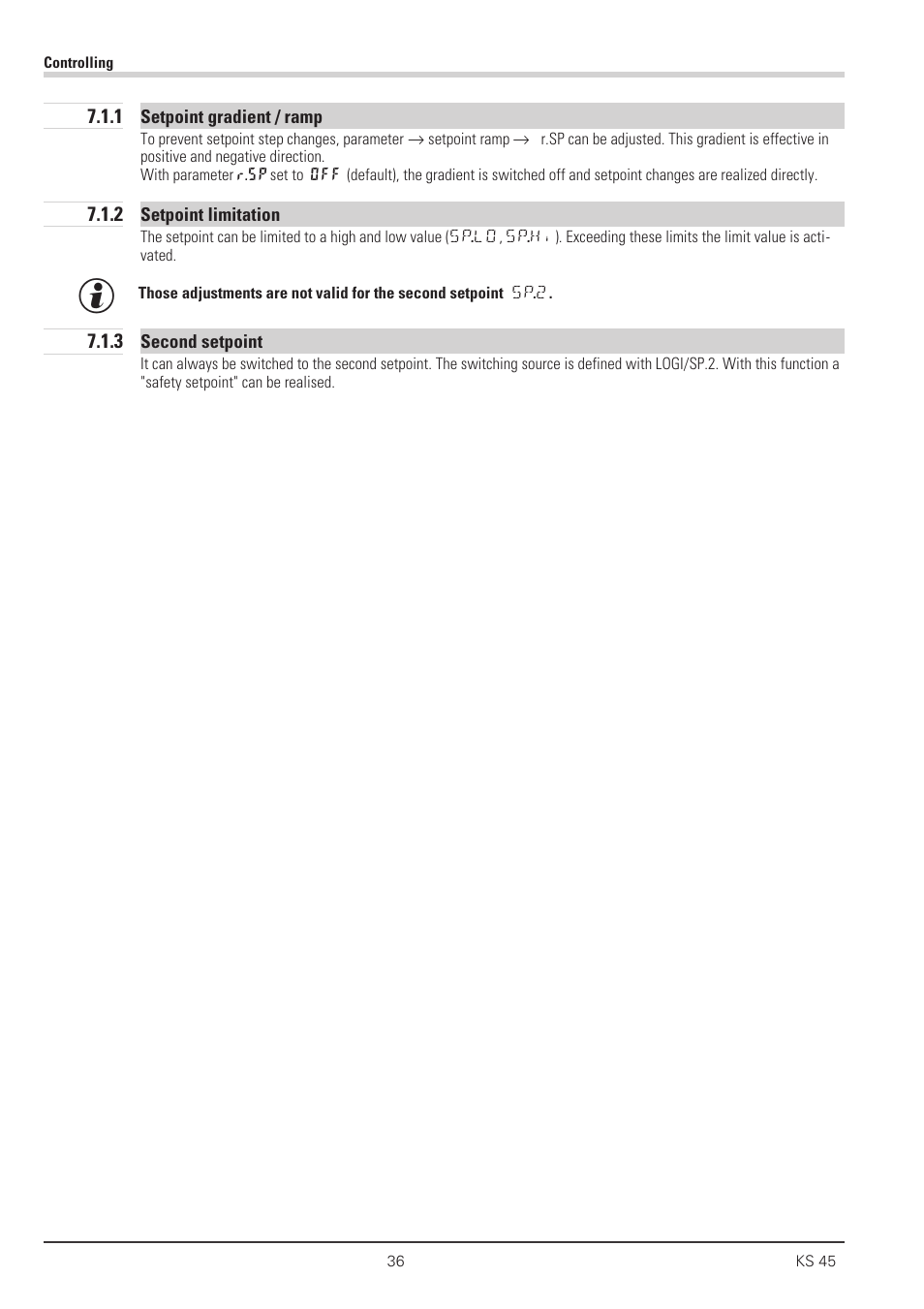 1 setpoint gradient / ramp 36, 2 setpoint limitation 36, 3 second setpoint 36 | West Control Solutions KS 45 User Manual | Page 36 / 76